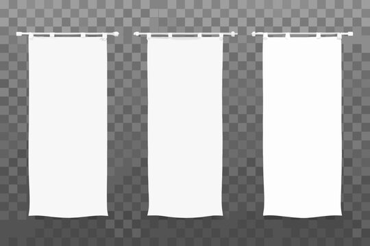 hanging banners collection white textile flags with rods transparent background
