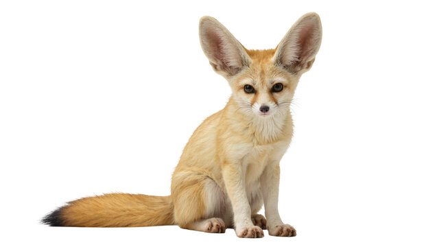 Fennec Fox Cub with Large Ears Sitting and Looking Forward