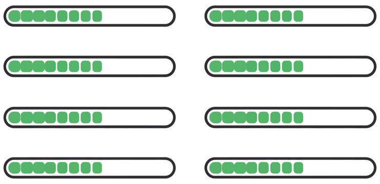 Progress loading bar icon set, horizontal completion indicators for UI/UX design, minimal line style vector elements for web and mobile applications