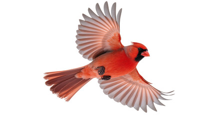 Red Northern Cardinal Bird Flying with Spread Wings © Andrei