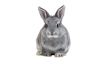 Obraz premium Gray fluffy baby rabbit sitting facing forward with upright ears