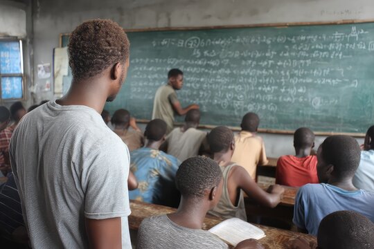 Teacher explaining a math problem on the chalk