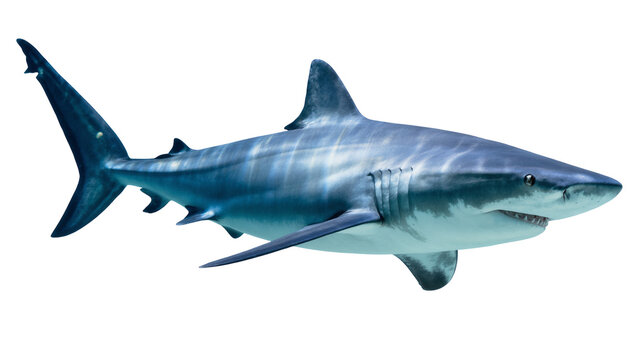 Blue Great White Shark Swimming with Detailed Skin Texture