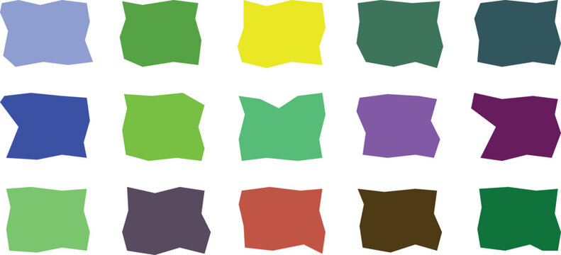Collection of fifteen irregular colored shapes including yellow and green
