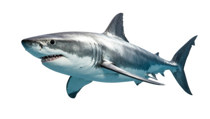 Obraz premium Gray Great White Shark Swimming Side View with Visible Teeth