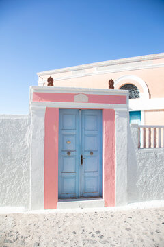 Blue door in Santorini Greece
