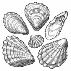 Oyster shells engraving vintage marine illustration on white background © ChandanaRani