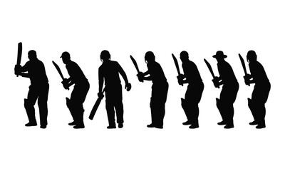 Fototapeta premium Collection of cricket player silhouettes in batting stance and action poses for sports design