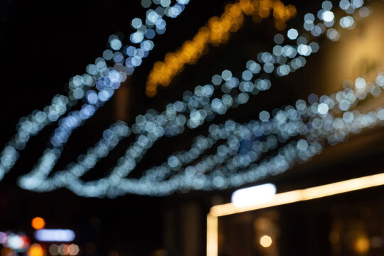 Abstract colorful bokeh lights backround with cops space