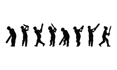 Obraz premium Set of cricket player silhouettes in different batting positions, vector graphic design.
