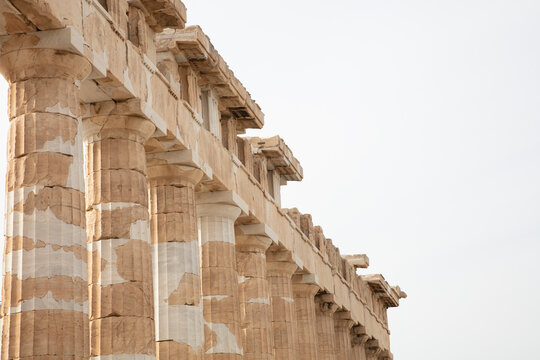 View of columns at Acropolis in Athens
