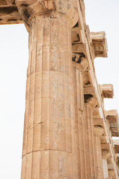 View of columns at Acropolis in Athens