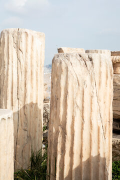 View of columns at Acropolis in Athens