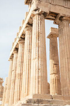 View of columns at Acropolis in Athens