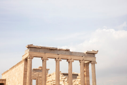 View of columns at Acropolis in Athens