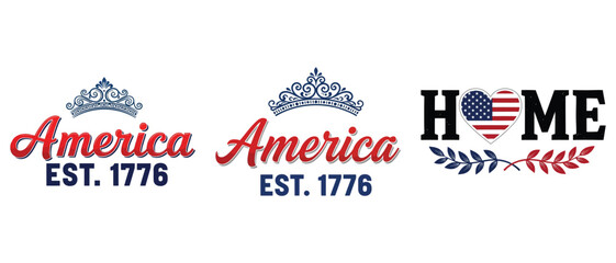 Obraz premium America est 1776 typographic design with crown and heart patriotic red white and blue