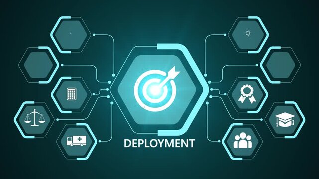 Enterprise infrastructure dashboard featuring Deployment interface with secure system integration monitoring video . on transparent 