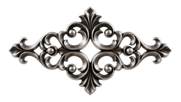 Ornate metal scrollwork decorative element, isolated on transparent background