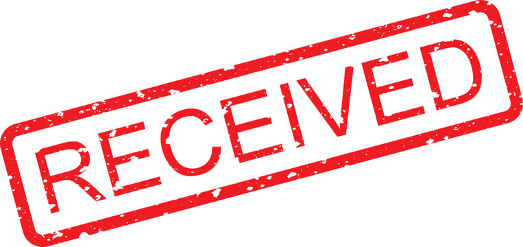 Red rubber stamp impression with the word received in a rectangular border on a white background