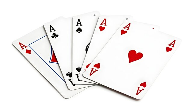 Fan of Four Aces Playing Cards Isolated on White Background, Casino and Poker Game Concept