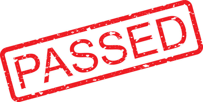 Red ink rubber stamp with the word passed inside a rectangular frame on a white background isolated