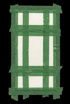Green masking tape grid on paper texture isolated on black background