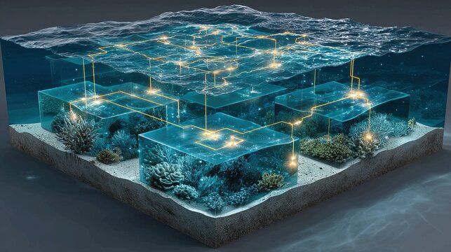 Seawater pH monitoring sensor networks concept AI guided acidification analysis real time chemical monitoring scalable marine ecosystem health management infrastructure