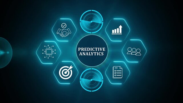 Predictive analytics, business forecasting, data visualization concept. Data analysis, machine learning, artificial intelligrnce (AI) and statistical model. Predictions future outcomes, performance.4k