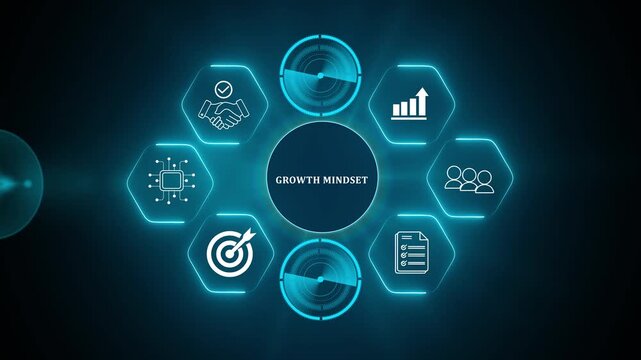 neon engages with a digital interface growth mindset concept. Business growth, innovation and strategic goals, emphasizing the importance of a forward-thinking attitude in achieving success.