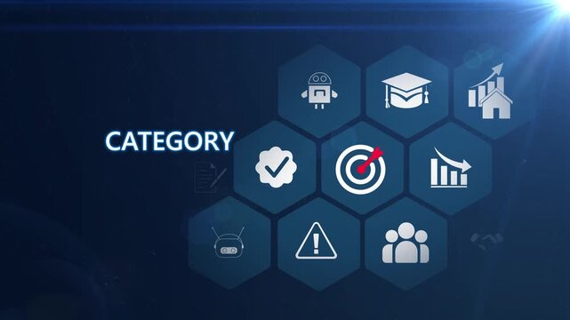 Business category classification system with data organization and management workflow for structured information processing and digital taxonomy solutions 4k visuals