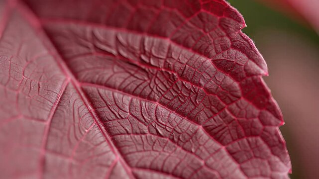 Macro shot of a vibrant red leaf showcasing intricate vein patterns.