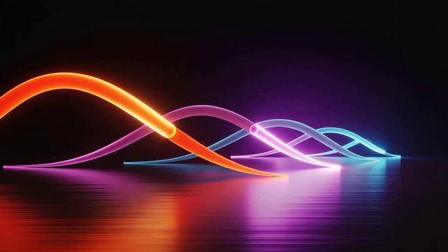 Vibrant neon light trails swirling in dark space, dynamic motion blur, futuristic energy, abstract background