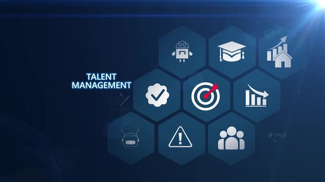 Talent management network animation with glowing data connections and technology icons, digital workforce development and performance strategy concept. on transparent background consept.