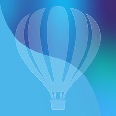 Naklejka premium Glass effect, Morphism a blue hot air balloon with a gradient background and a transparent design element, symbolizing freedom and adventure in a whimsical illustration style 
