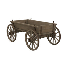 Obraz premium Antique wooden farm wagon with spoked wheels isolated on a transparent background