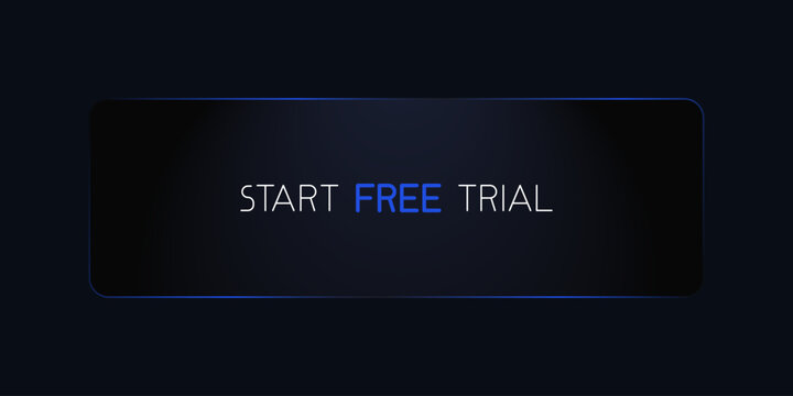 Modern rounded CTA button with shine, "Start Free Trial" text, 3D effect, web UI element for landing pages, mobile apps or banners.