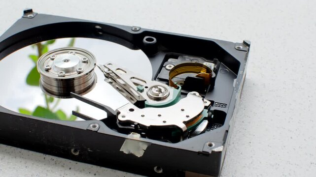 Close-up of a computer HD on a minimalist surface, ready to enhance its capabilities. Computer HDD, symbol of advanced storage, standing out on a simple and functional surface.