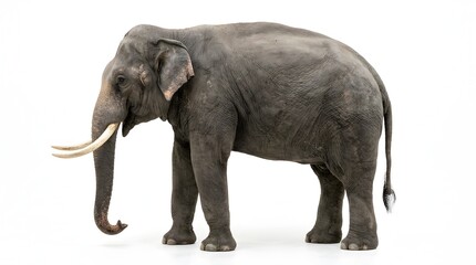 Fototapeta premium Large African Elephant Standing in Side Profile Isolated on White Background, Wildlife Animal and Conservation Concept
