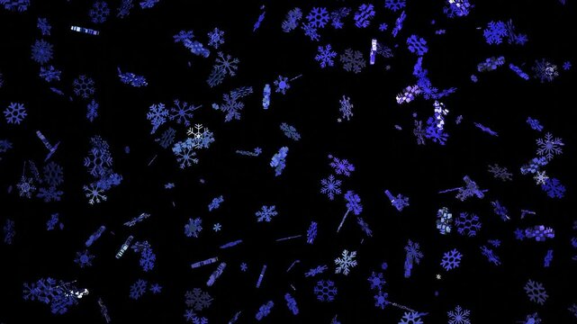 Falling dropping christmas snow snowflakes shiny blue reflective turning rotating spinning seasonal holiday 10 seconds moving desk background animation screensaver visualizer hd video 