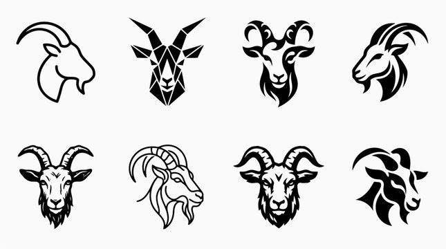 Black and white goat head illustrations.