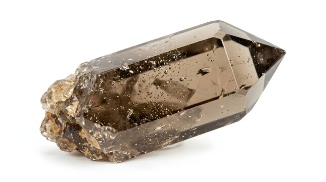 Single Natural Crystal Gemstone Point with Faceted Mineral Structure Isolated on White Background