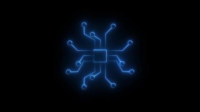 Glowing neon CAM Product lifecycle management system technology concept.4k video animation.