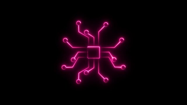 Glowing neon CAM Product lifecycle management system technology concept.4k video animation.