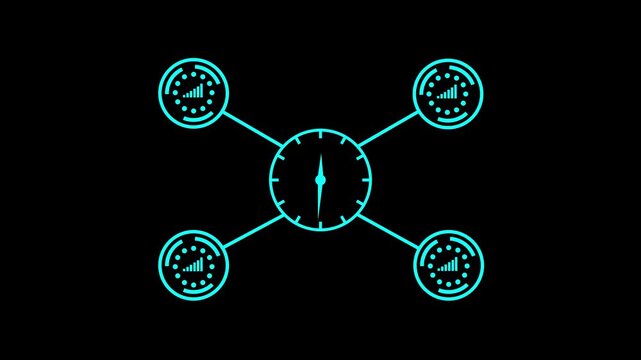 Cyan Clock icon animation. Business button circle clock icon Animated wall clock in loop. Business concept clock 4k video animation.