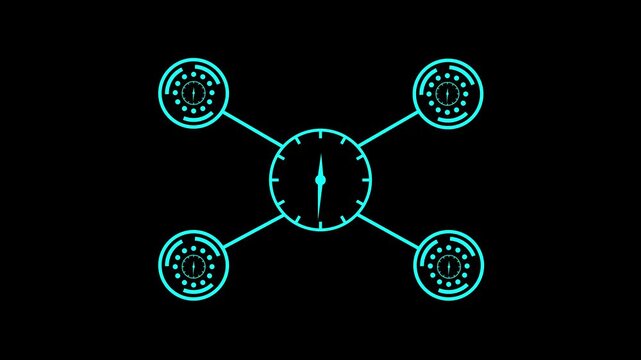 Cyan Clock icon animation. Business button circle clock icon Animated wall clock in loop. Business concept clock 4k video animation.