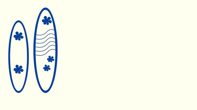Animated Two Surfboards with Floral and Wave Pattern on Beige Background Summer Beach Sport 