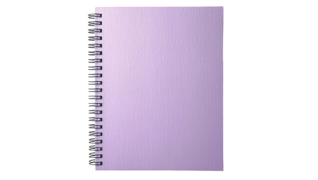 Lavender spiral notebook with textured cover, isolated on transparent background