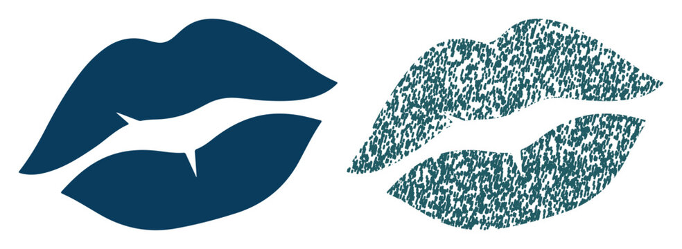 Two stylized lips, one solid and one textured, against a white background.