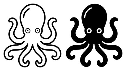 octopus icon set, marine sea animal with tentacles in outline and silhouette style, aquatic wildlife vector collection isolated on transparent background © Maksym