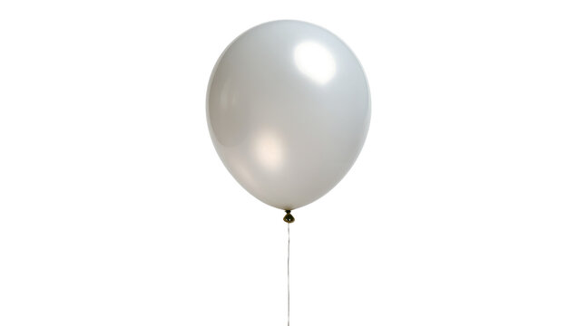 Shiny white balloon with thin string, isolated on transparent background